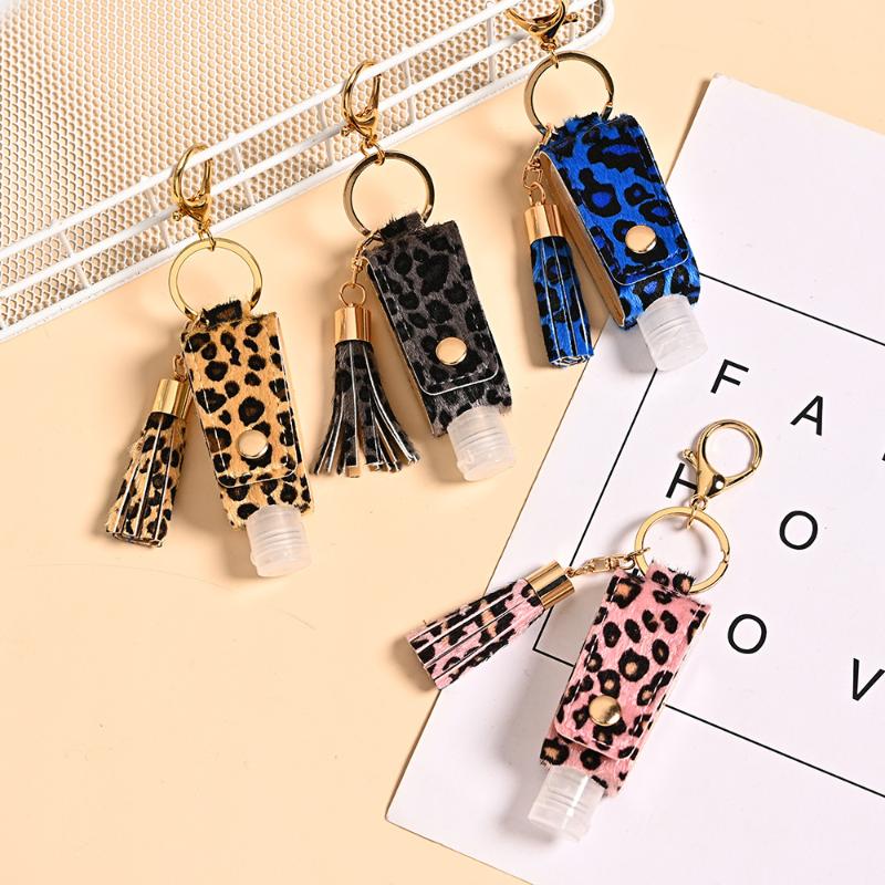 

Keychains Leopard Type T Hand Sanitizer Leather Case Keychain Charms Tassel Disinfectant Vial Key Ring Women 2021 Fashion Bag Accessories