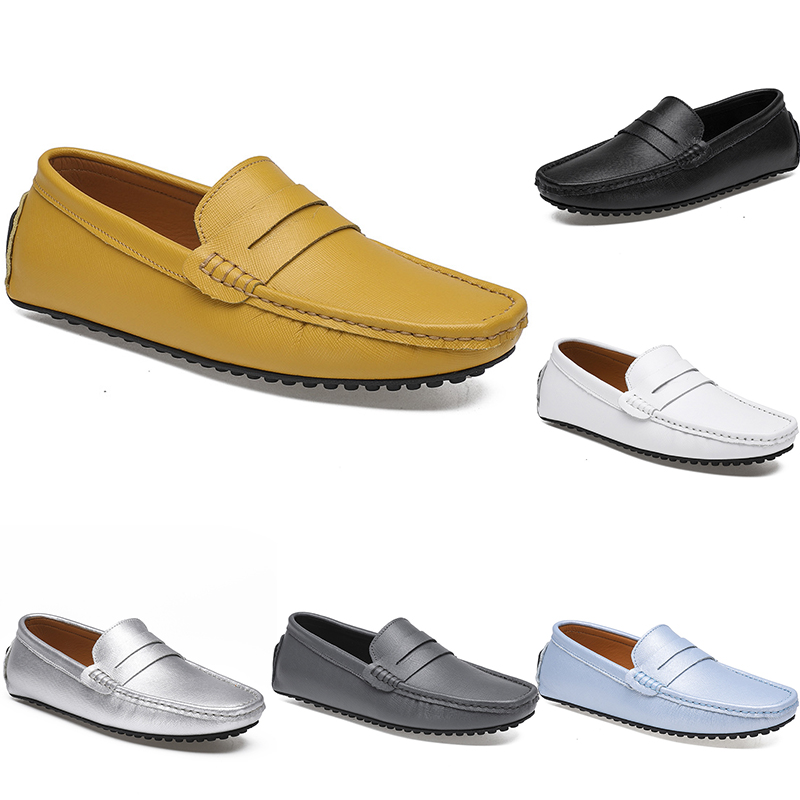 

leather peas men's casual driving shoes soft sole fashion black navy white blue silver yellow grey footwear all-match lazy cross-border 38- color102