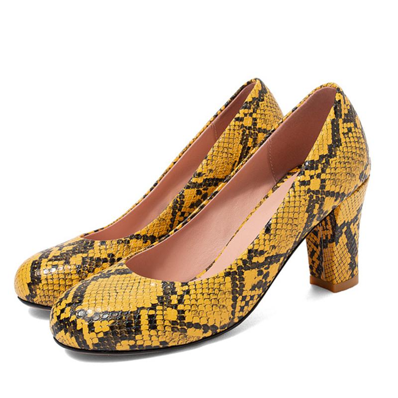 

Dress Shoes Fashion Snake Print Designer High Heels Sexy Brand Women Large Size 47 Wedding Office Pumps Red Yellow