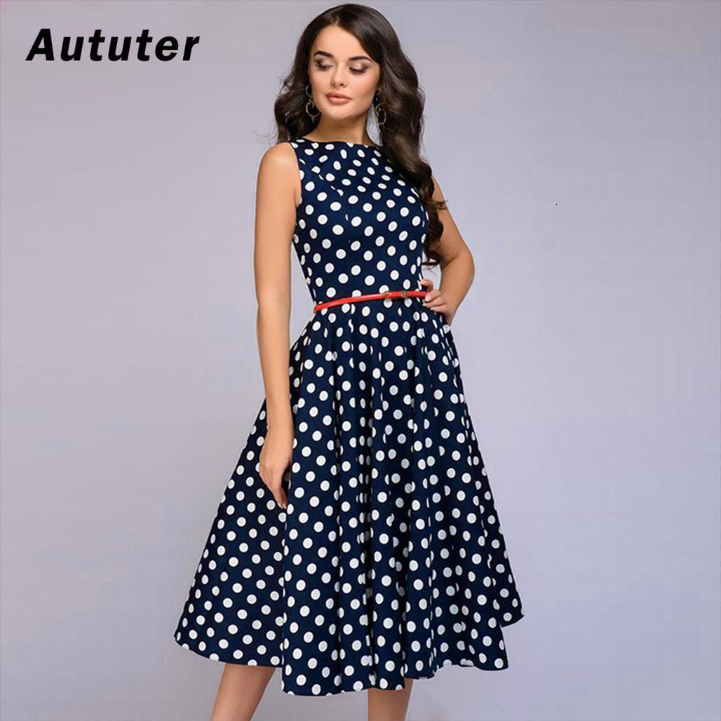 

elegant dot print women dress a line casual sleeveless summer o neck midi dresses ladies vestidos de verano a3, Black;gray
