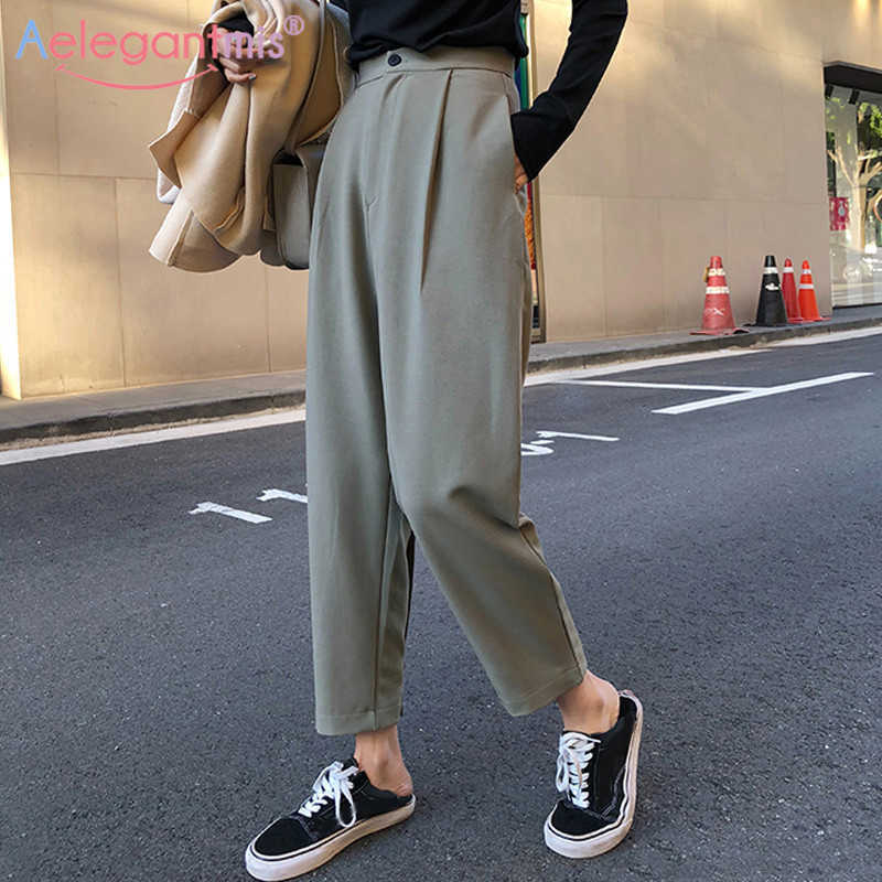 

Aelegantmis Plus Size Loose Women Pencil Pants Black High Waist OL Female Work Suit Pant Ladies Harem Leisure Trousers 210607