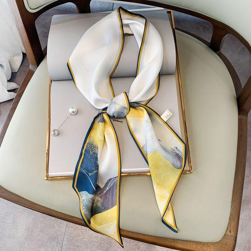 

Scarves Simulation Silk Twill Scarf Women Handle Bags Headband Narrow Long Wrist Small Ribbon Fashion Hair Band & Wraps, Blue;gray