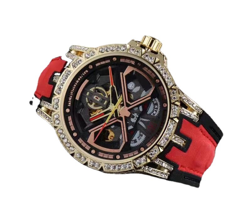 

Wristwatches 2021 fashion business multifunctional hollow diamond inlaid mechanical watch men's, Slivery;brown