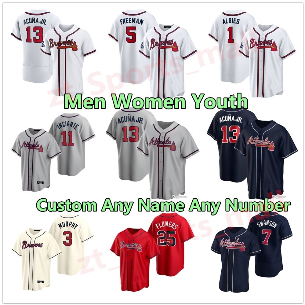 

2021 World Series Champion Men Women youth Baseball jerseys Atlanta Ronald Acuna Jr. Marcell Ozuna Freddie Freeman Dansby Swanson Braves Deion Sanders Ozzie Albies, As shown in illustration