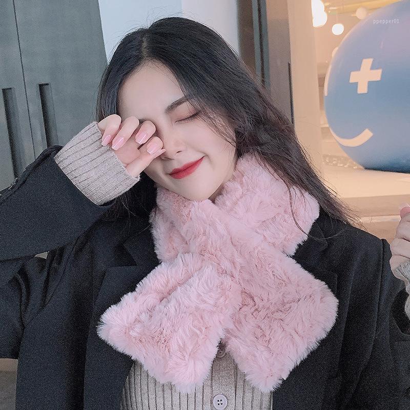 

Scarves Women Winter Rex Fur Scarf Warm Ladies Knit Natural Thickened Female Cross