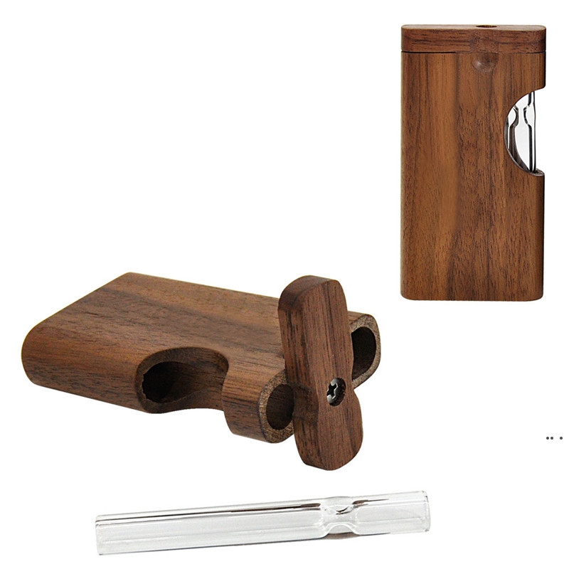 

Wooden Dugout Smoking Pipe with One Hitter Handmade Cigarette Case with Glass Tube Filter Stash Case Container HWF6251