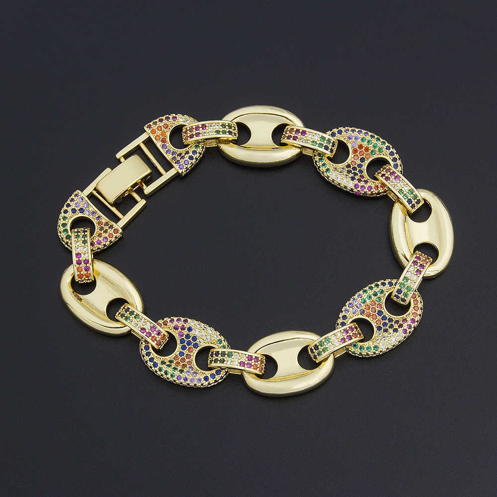 

New Design Chain Bracelets & Bangles Gold Color Micro Pave Cz Rainbow Wristband Jewelry for Women Girls Party Wedding Gift Q0717