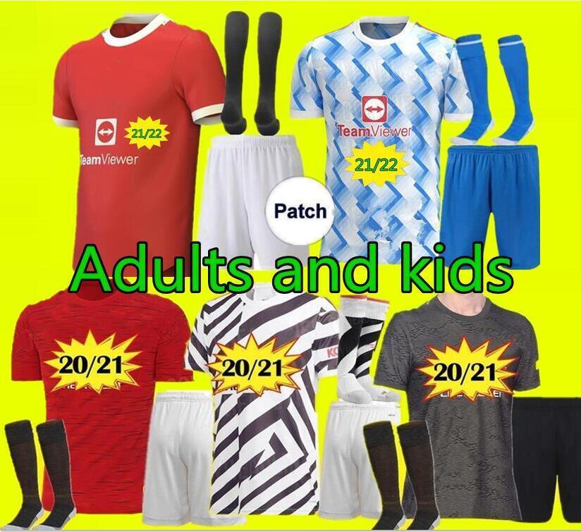 

21 22 Manchester GREENWOOD RASHFORD B. FERNANDES CAVANI Soccer Jersey kits 2021 POGBA Van De Beek football shirt Fouth man kids Sets, Black;yellow