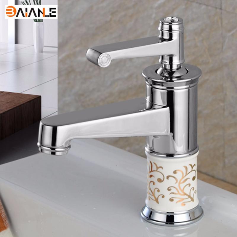 

Bathroom Sink Faucets Basin Faucet Porcelain Retro Mixer Tap Fashion Polishing Copper And Cold