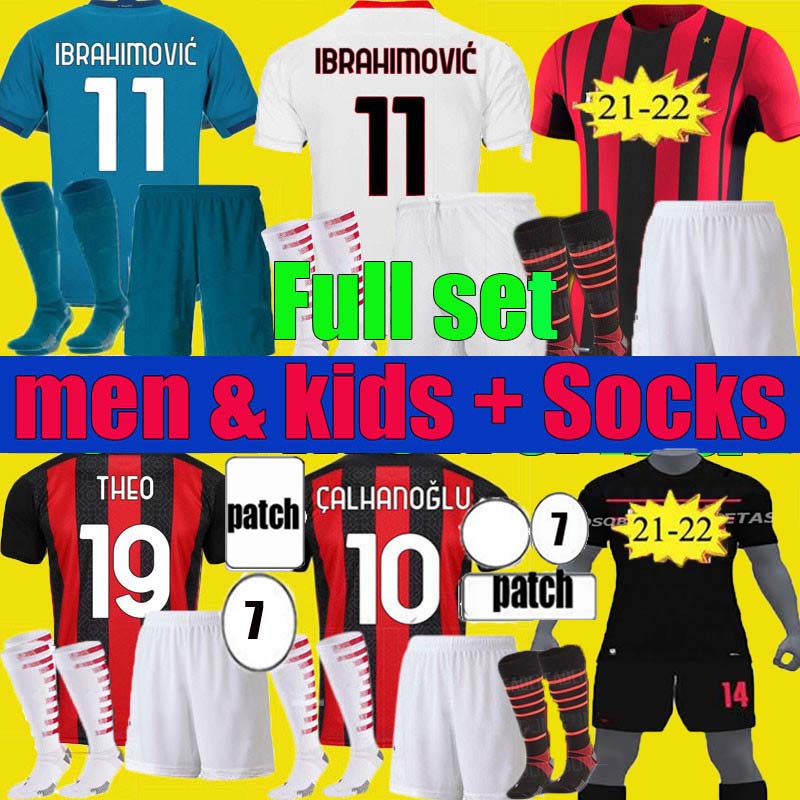 

men kids 2021 2022 IBRAHIMOVIC AC Third Milan soccer jersey KIT 20 21 22 THEO PAQUETA BENNACER ROMAGNOLI TONALI REBIC set uniforms football shirt, 20/21 away full set + patch