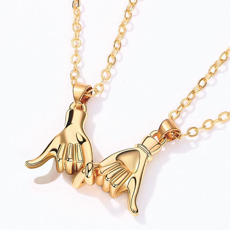 

Pendant Necklaces 2pcs Couple Hand In Lover Jewelry Pull Hook Necklace For Friends Valentine's Day Gift