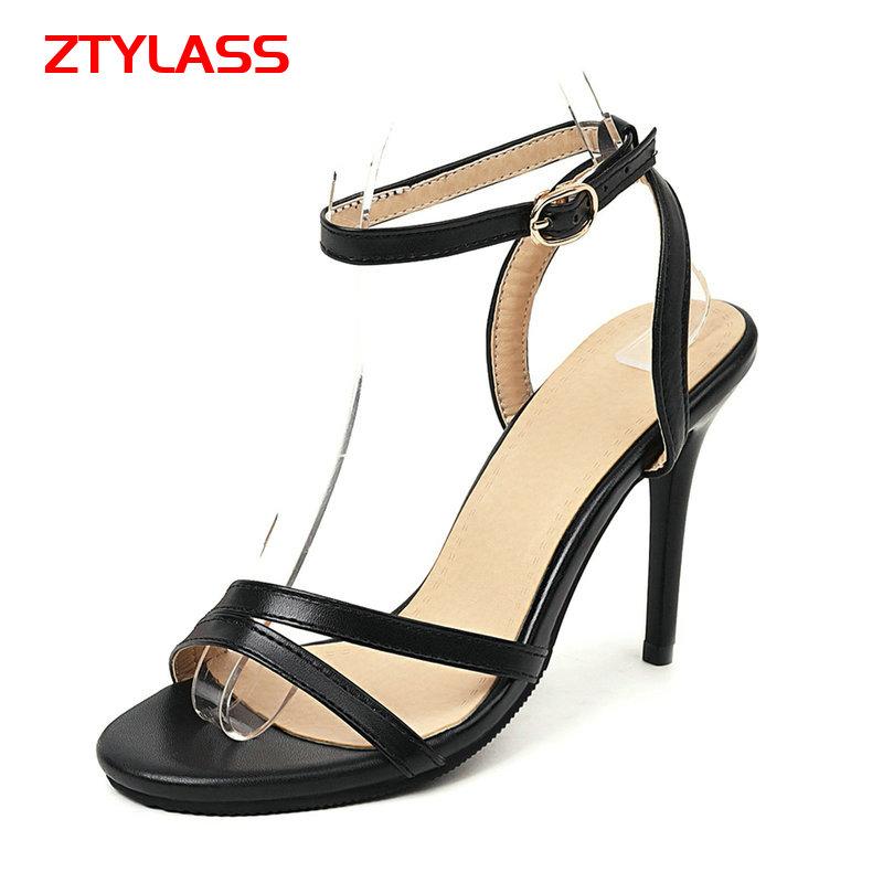 

Women Thin High Heel Sandals Summer Open Toe Patent Leather Fashion Buckle Party Women's Shoes Black White Dress