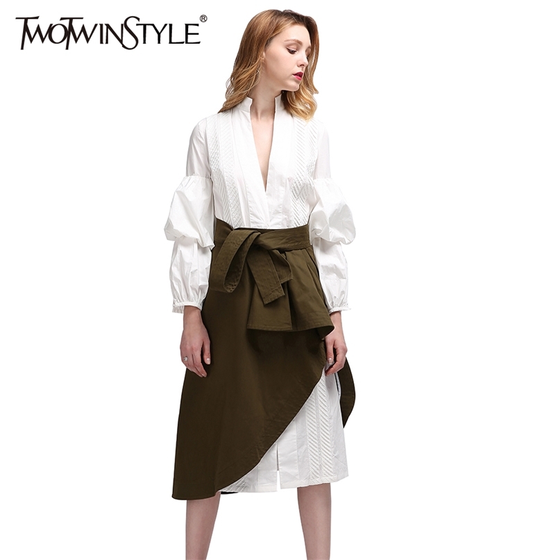

Sexy Party Dresses Women' Suit Shirt Long Dress Female Lace up Wrap Two Piece Set Large Sizes Clothes 210520, White green