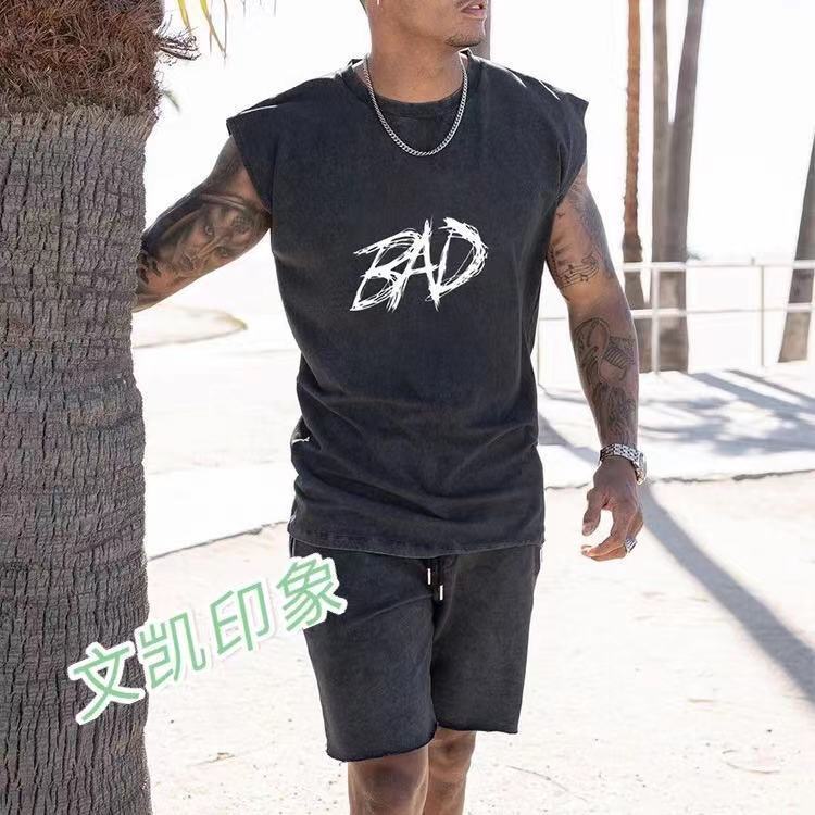 

men's vt summer new trend personalized vt t-shirt men's english printed sports svels men's wear, White;black