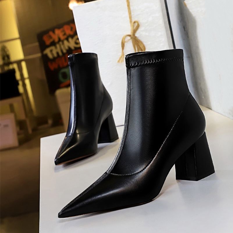 

dress shoes eoeodoit botas de salto alto couro femininas, 6 cm, moda nova, outono inverno, sexy, ponta fina, tornozelo curto, chelsea, sapat, Black