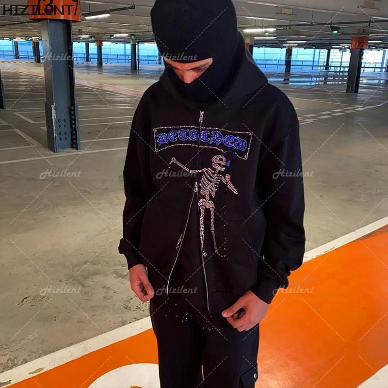 

Men' Hoodies & Sweatshirts Y2K Top Rhinestone Skull Emo Sweatshirt Harajuku Gothic Oversized Hoodie Grunge Hip Hop Clothes Zip Hooded, Black