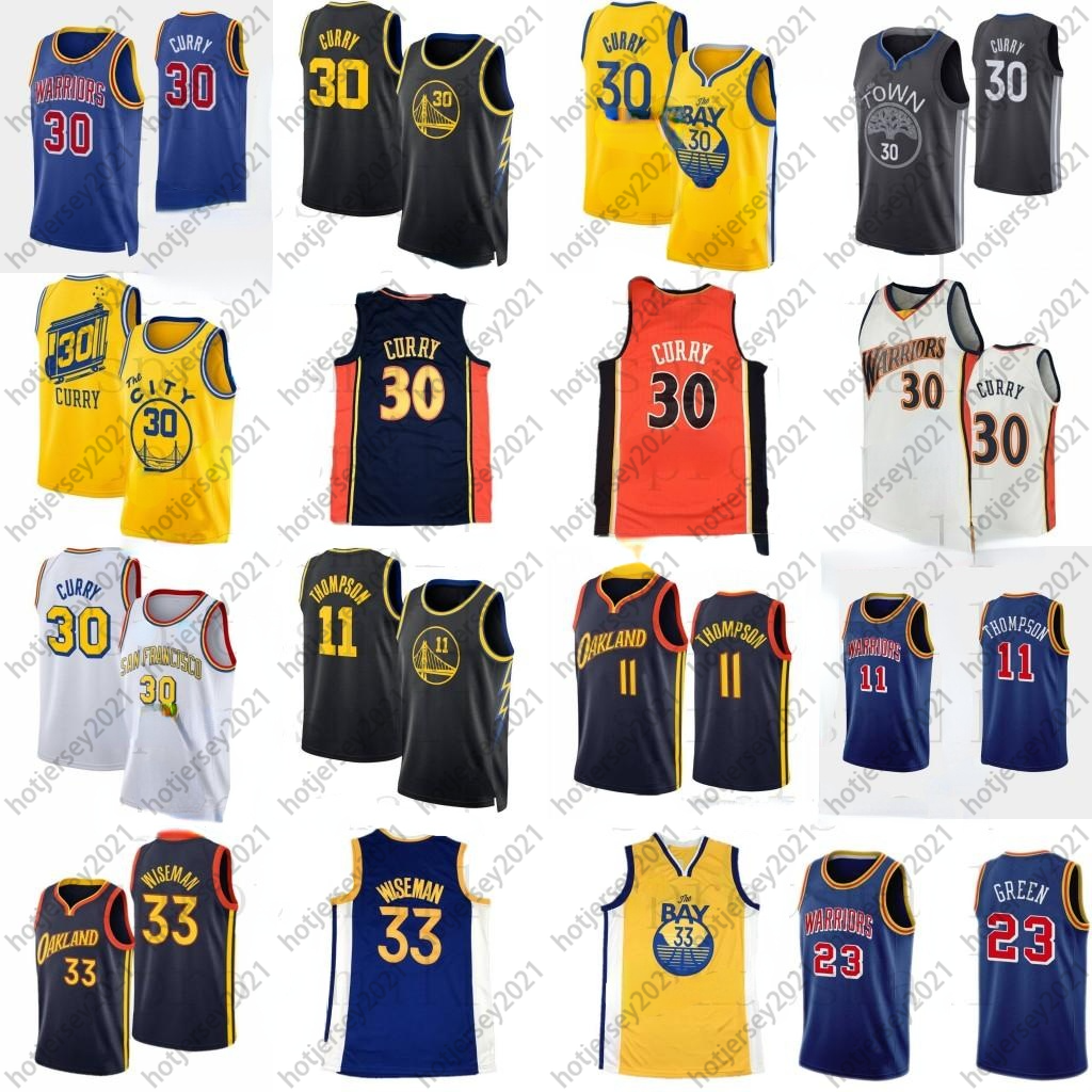 

Stephen 30 Curry City Basketball Jersey Mens 33 Wiseman 11 Klay Thompson 23 Draymond Green Blue White Shirt, Black;red
