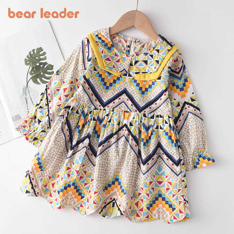 

Bear Leader Geometric Children Girls Dress Sweet Print Baby Girl Clothes Spring Autumn Princess Dresses Kids Clothing 2-7 Years 210708, Az2507pink