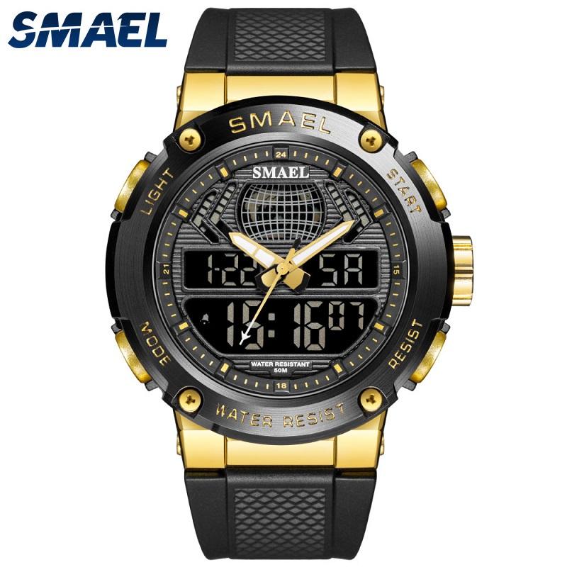 

Fashion Men Watch Sport Clock 50M Waterproof Wristwatches LED Digital Auto Date Stopwatch Alarm Clocks 8032 Men's Casual Watches, Gold