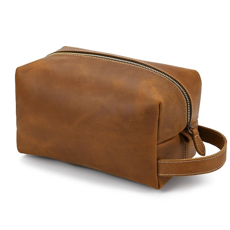 

Cosmetic Bags & Cases Genuine Leather Toiletry Men Wash Shaving Dopp Kit Women Travel Make UP Pouch Bag Case Organizer Cowhide Wristlet
