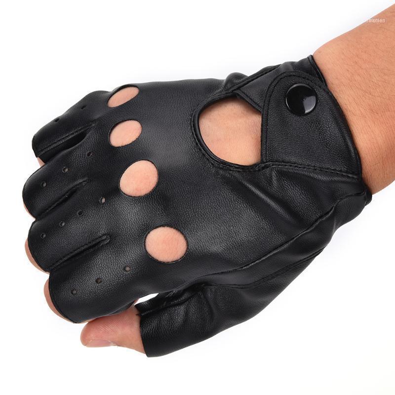 

1Pair Half Finger Driving Women Gloves PU Leather Fingerless For Black1