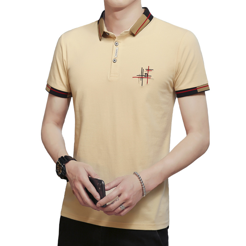 

New hot style business casual fashion short-sleeved Polo shirt embroidery men's cotton Polo shirt trendy men's lapel T-shirt, White;black