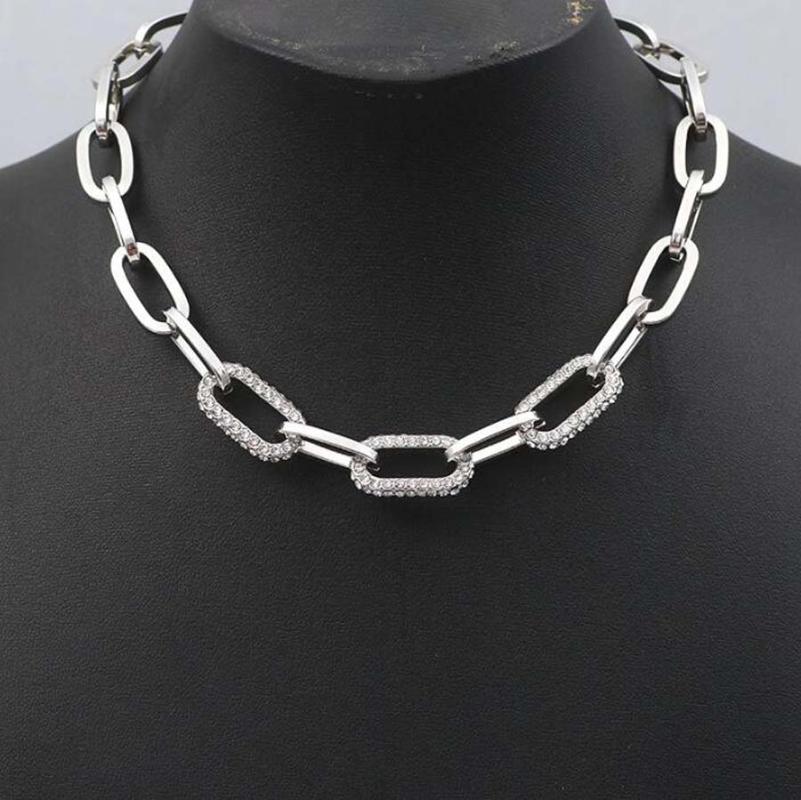 

Chains Personalized Splicing Chain Shiny Rhinestone Chic Women Necklace Rock Punk Cool U-lock Classic Summer Casual Clavicle