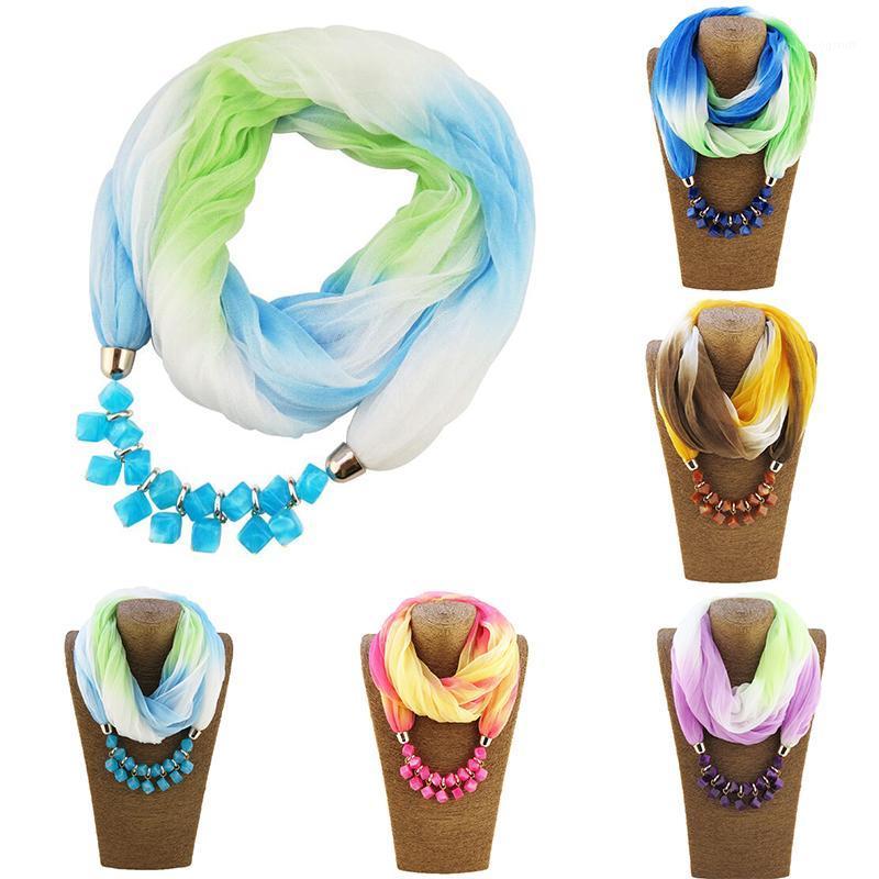 

Scarves 1PCS Women's Sunscreen Scarf Gradient Bib Resin Necklace Pendant Ladies Foreign Trade Jewelry S78, Blue;gray