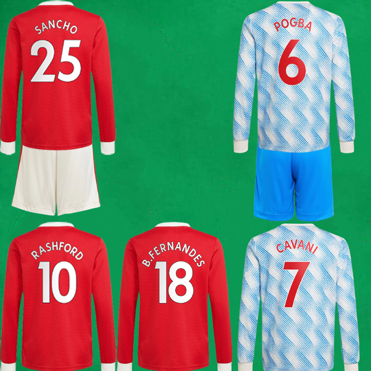 

21 22 SANCHO Soccer Jerseys Kits 2021 2022 UNITED BRUNO FERNANDES MARTIAL POGBA RASHFORD Football Sets Home Away UTD Man Long Sleeve Uniforms