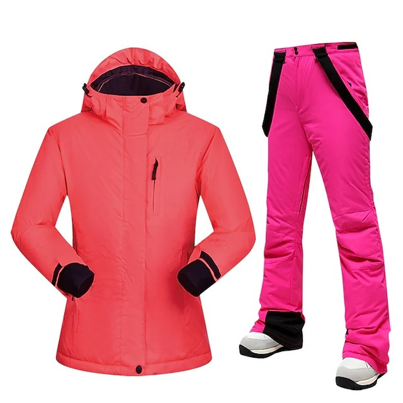 

Women's Ski Jacket with Pants Ski Suit Outdoor Winter Thermal Warm Waterproof Detachable Hood for Skiing Snowboarding Winter Sports, Gray