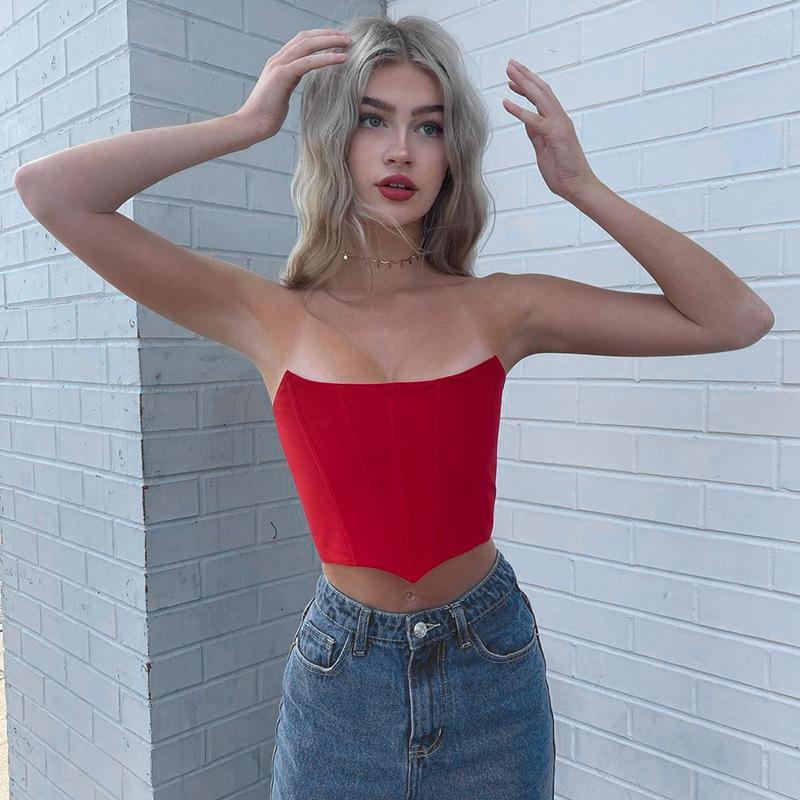 

Belts Women Casual Close-Fitting Tube Tops Solid Color Boat Neck Sleeveless Fashion Crop Unique Style Black Grey Red S M L, Black;brown