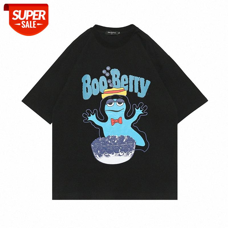 

Fun print short-sleeved T-shirt men's street flow loose round neck five-point sleeve half #ZT4j, White;black