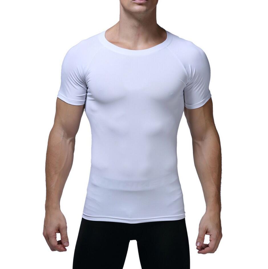 

Men's T-Shirts Tees basketball training sports tights men summer breathable quick-drying Polos T-shirt compression running fitness short sleeves, Gray