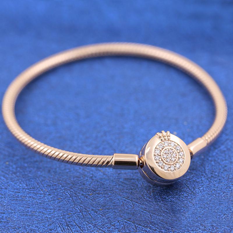 

Wholesale Romantic 925 Sterling Silver & Rose Gold Plated Bracelet Sparkling Crown O Snake Chain Fashion Bracelet Fits For European Bracelets Charms and Beads