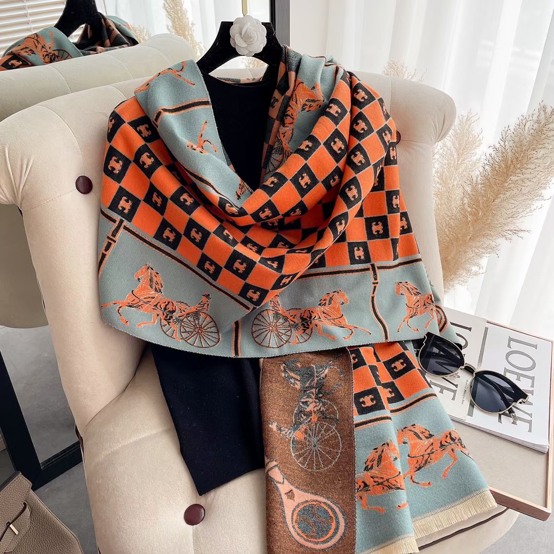 

Good Designer Fashion Brands Ladies Scarf Deluxe Autumn Thermal Scarfs High Quality cashmere thick scarves big size 180 * 65cm