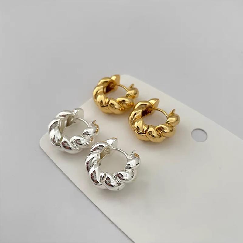 

Hoop & Huggie Ghidbk Gold Color Vintage Minimalist Twisted Earrings For Women Summer Trendy Street Daily Personality Gift
