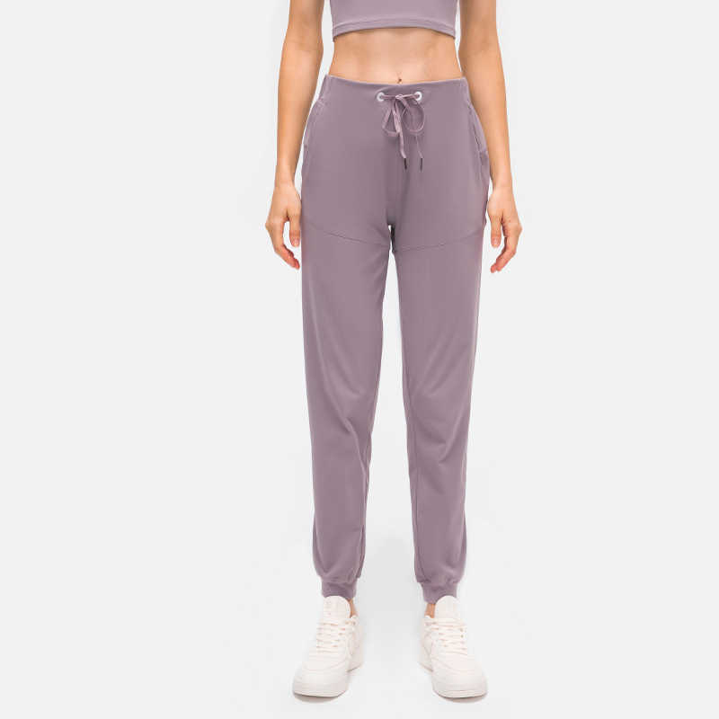 

L- 04T Women Sanding Elasticity Yoga Pants Casual Outfit Cinchable Drawcord Running Sweatpants Binding Feet Loose Sportswear With Pockets, White;red