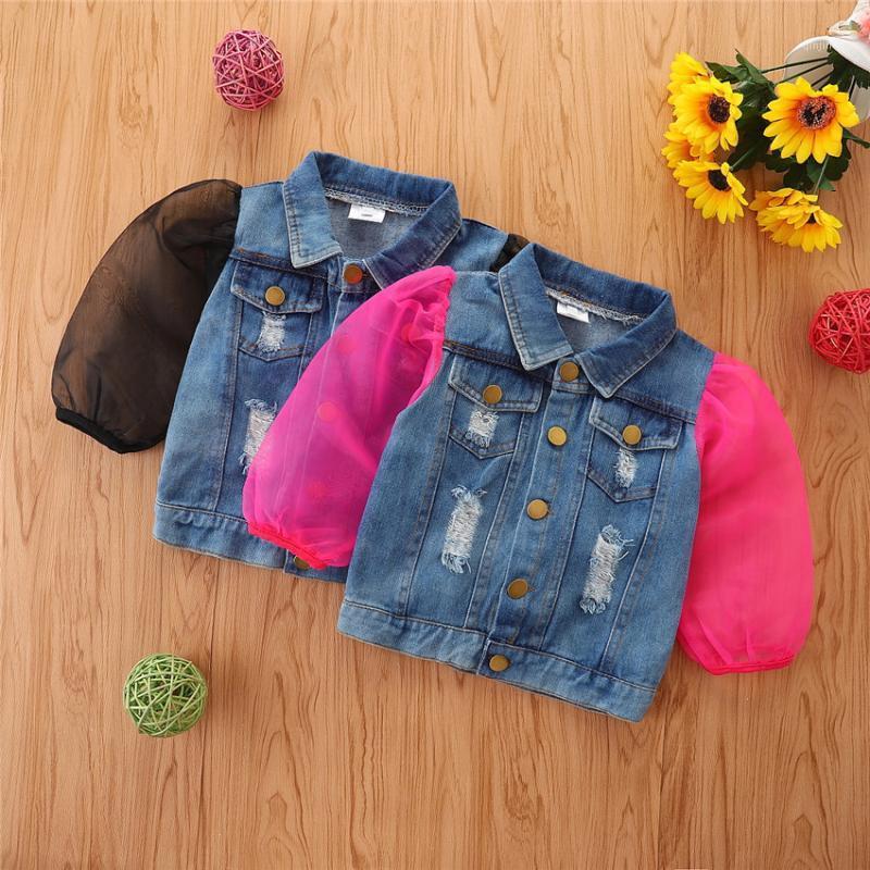 

Jackets Autumn Girls Top Shirt Cotton Denim Children Jacket Kids Clothes, Blue;gray