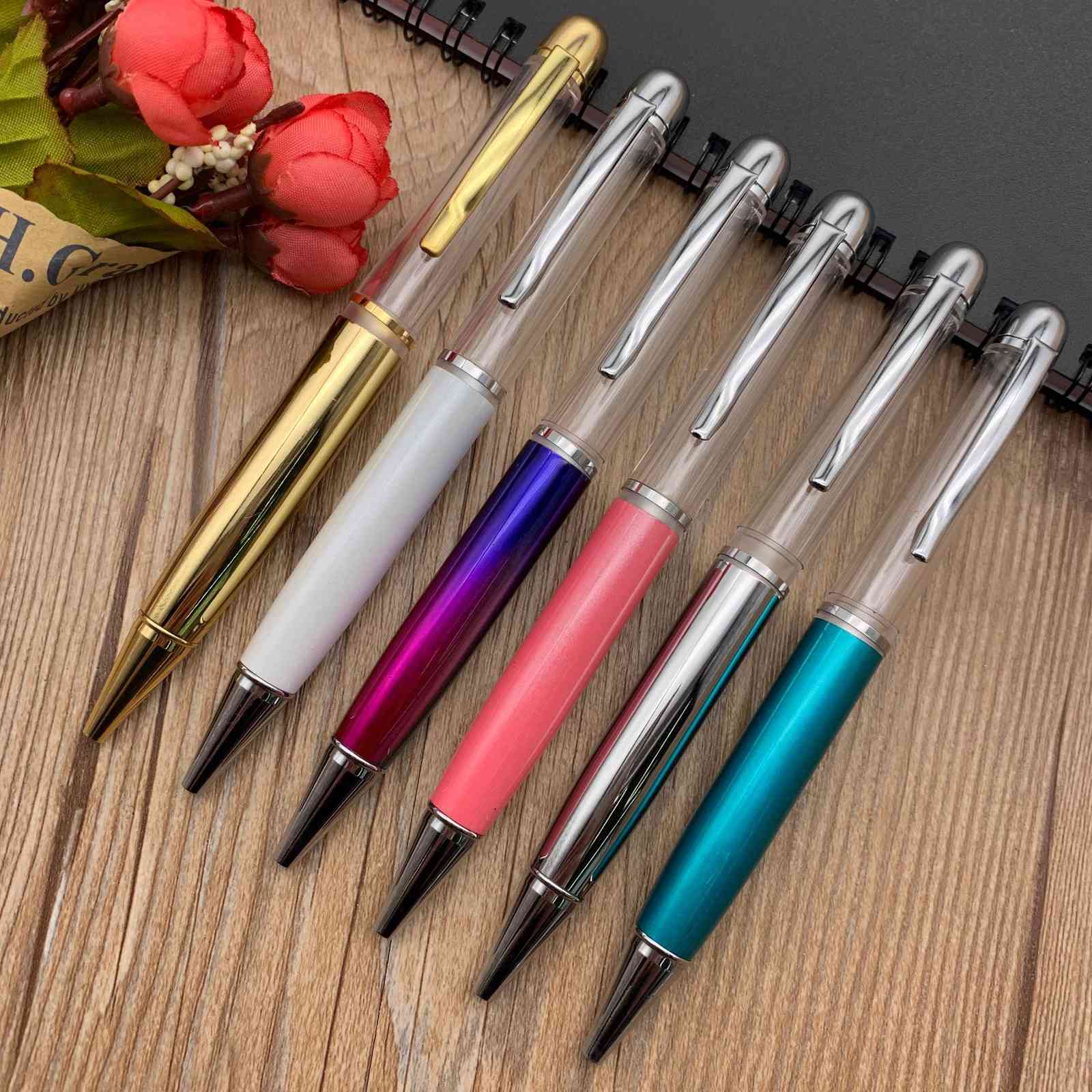 

Fillable big thicker empty barrel metal pen glitter floated paillette quicksand herbarium oil 3D churry pen DIY, Blue;orange