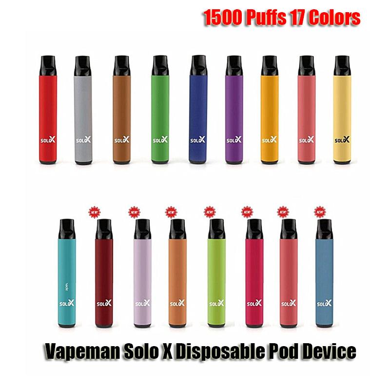 

Authentic Vapeman Solo X e-cigarette Disposable Device Kit 1500 Puffs 850mAh Battery Prefilled 4.2ml Pod Vape Pen Original VS Bar Plus