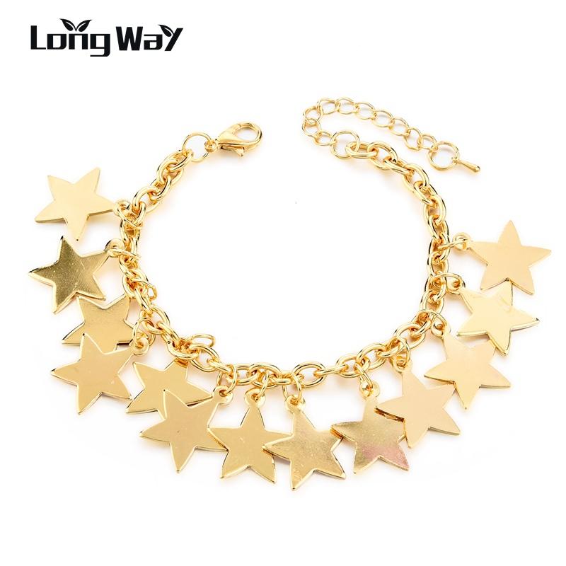 

LongWay Gold Color Star Chain & Link Bracelet Bangle Bracelets For Women Christmas Gifts SBR160324 Link,
