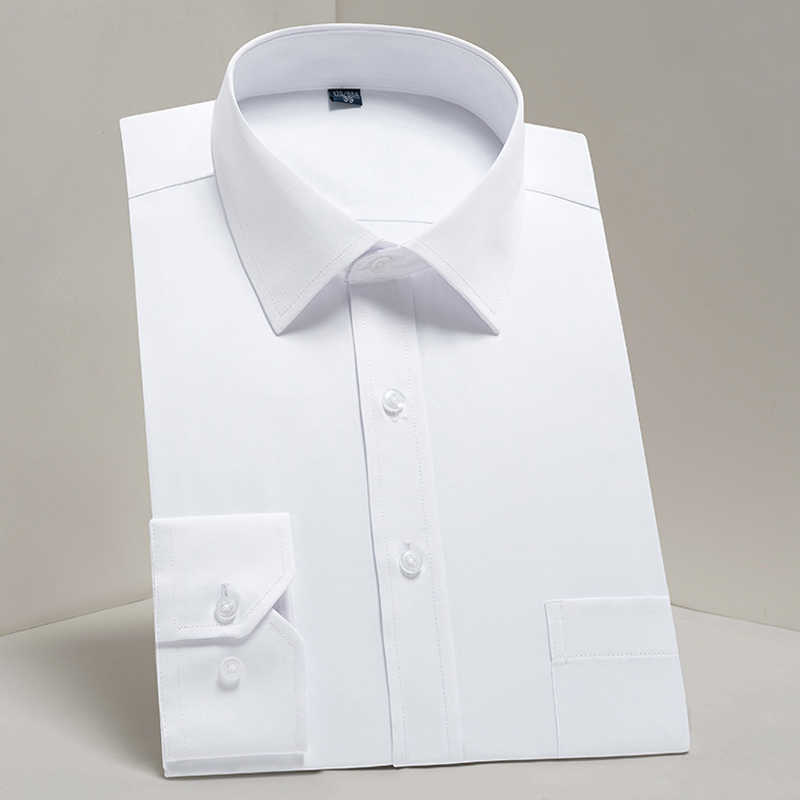 

Plus Size Men's Basic Standard-fit Long Sleeve Dress Shirt Solid/striped Formal Business White Work Office Classic Male Shirt 210629, 19331