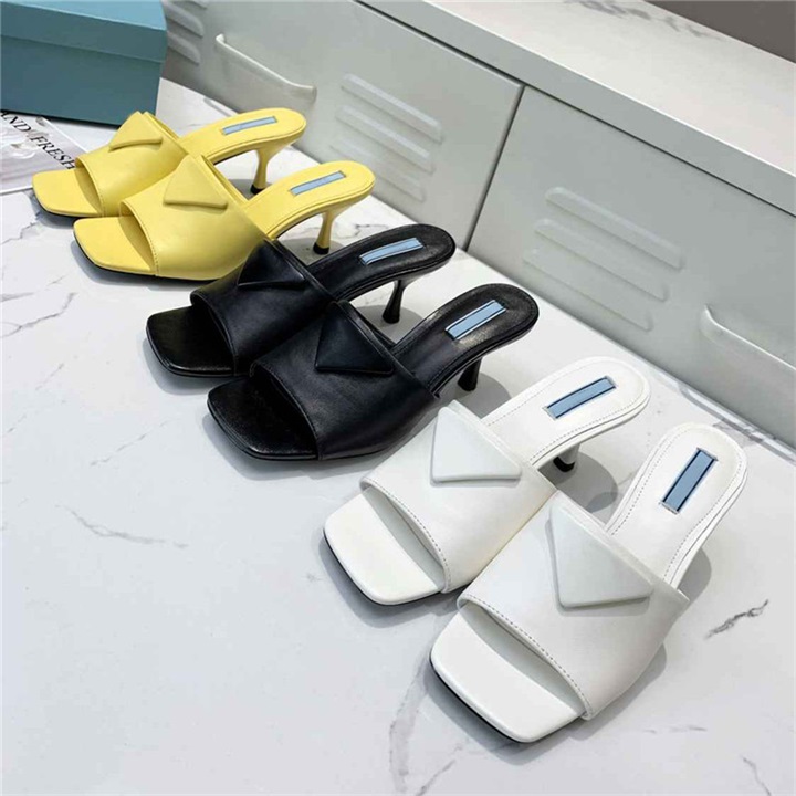 

Luxury Designer Women Slippers Summer Fashion Leather High Heeled Flat Heel Stiletto Square Toe Sandals Loafers Top Quality Many Colors Optional, Color9