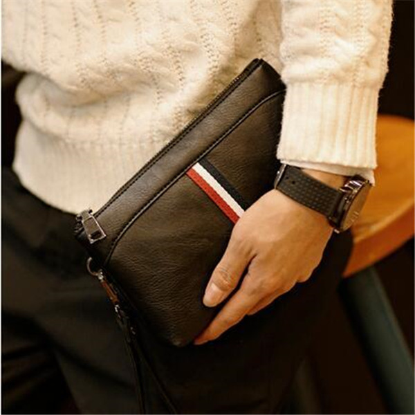

Factory wholesale men bag personalized contrast color long wallets waterproof wear-resistant leather mens wallet street trend stripes storag, Black