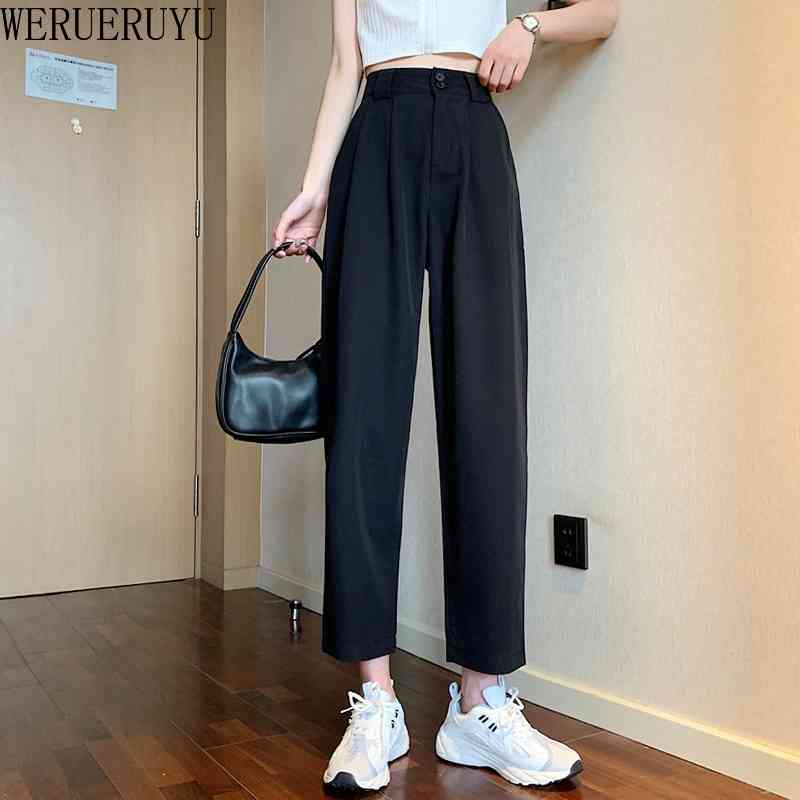

WERUERUYU Harem Pants Ankle-Length Summer Loose Leisure Black Small Feet Thin Section Straight Suit Pants 210608, Photo color