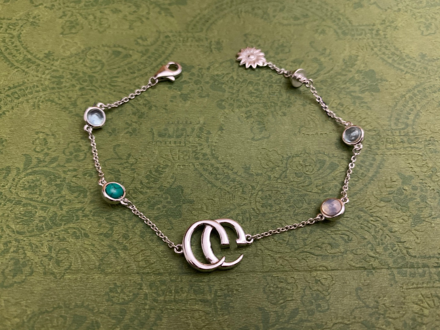 

gu home luxury designer letter double g gem bracelet trend new fashion womens turquoise ornaments couple gift european american versatile je, Golden;silver