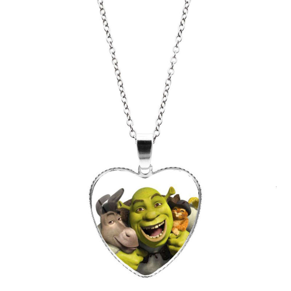 

Shrek Heart Hanger Chain Glass Cabochon Jewelry Couple Choker For Women Fashion Friendship s, Silver