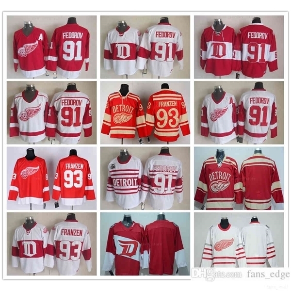 

Vintage CCM Detroit Red Wings Sergei 91 Fedorov Jersey Ice Hockey 20 16 Home Red White Johan 93 Franzen Winter Classic Stitched Jerseys, Classic red 91