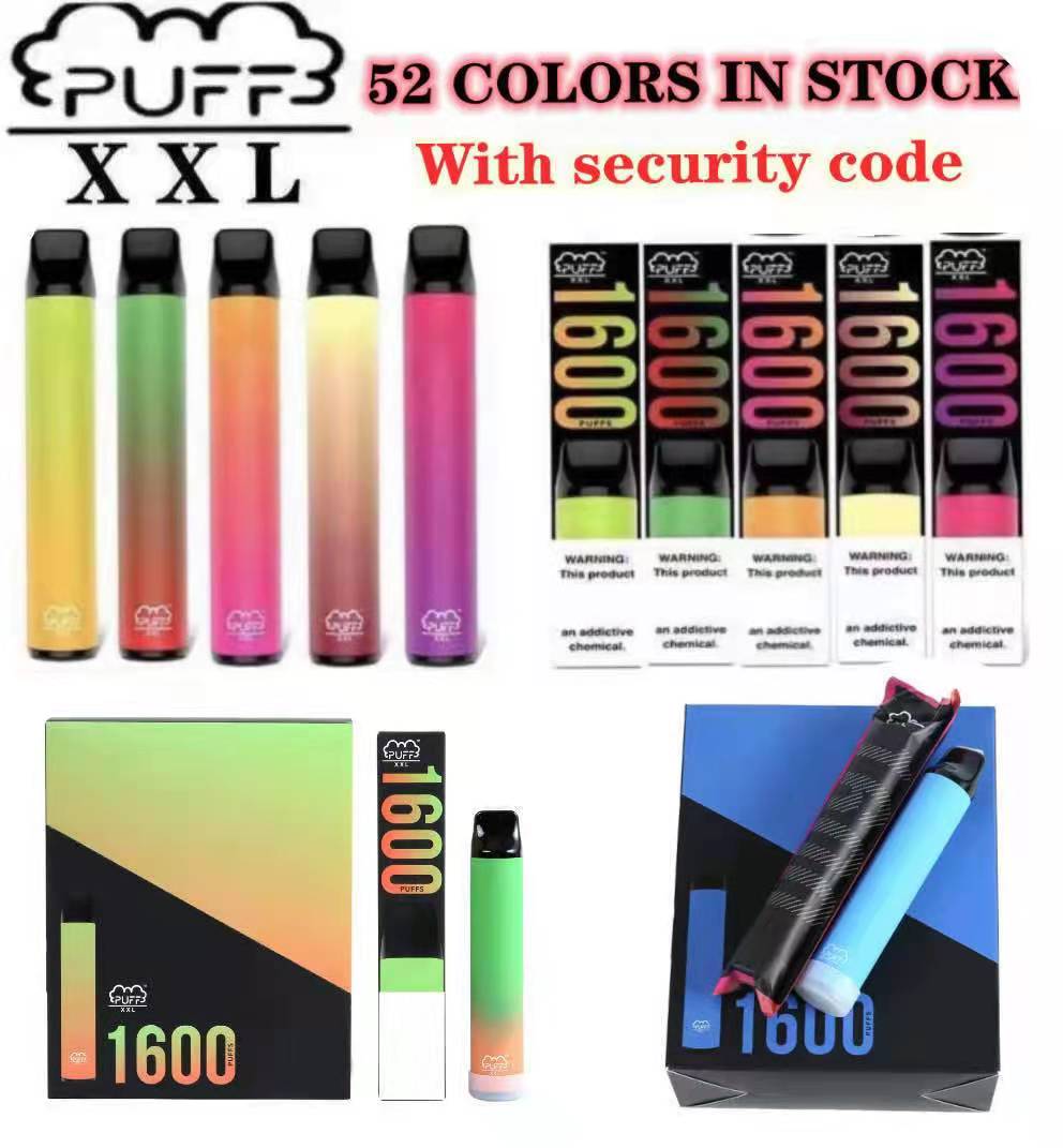 

Puff XXL 52 colors Disposable Vape Pen E Cigarette Device With Security Codes 6.5ml 1000mAh Pre-Filled 1600 Puffs PuffBar Kit VS Air Bar Max