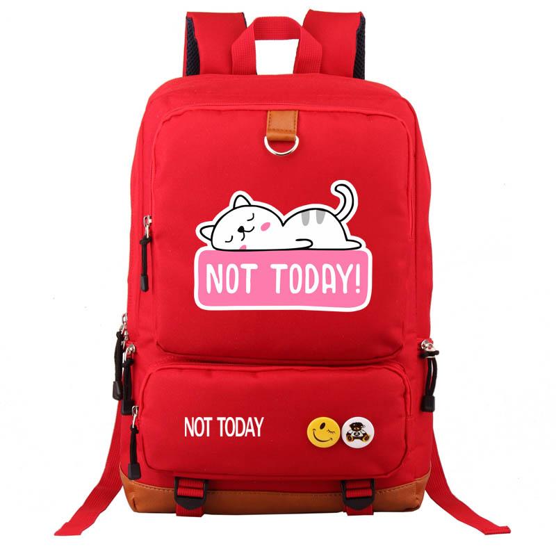 

Backpack Students Cartoon Oxford School Bag Not Today Kawaii Cat Travel Outdoor Bagpack For Girl Lady Women's Casual Daypack